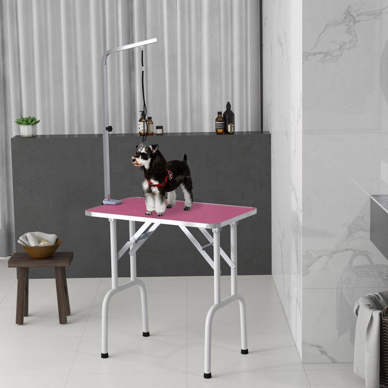 80cm H x 81cm W x 48.5cm D Adjustable Folding Grooming Table, Pink