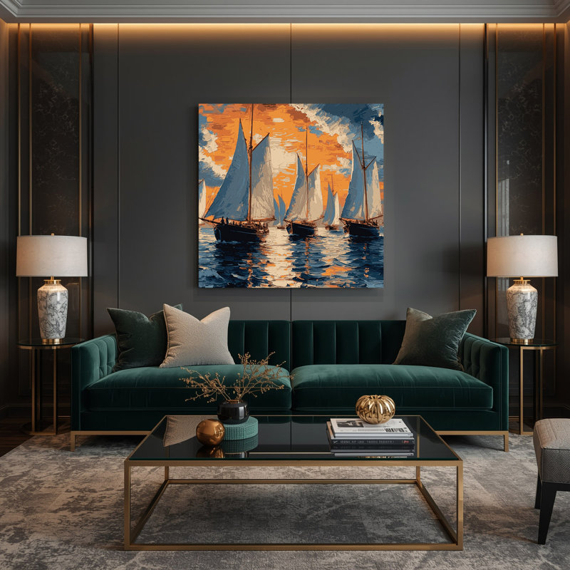 Art nautique gris sur toile, H 32 po x l 32 po