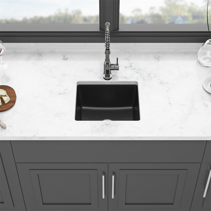 Évier de cuisine en quartz - Évier de cuisine en granite noir encastrable 17,71 po x 15,74 po, Noir