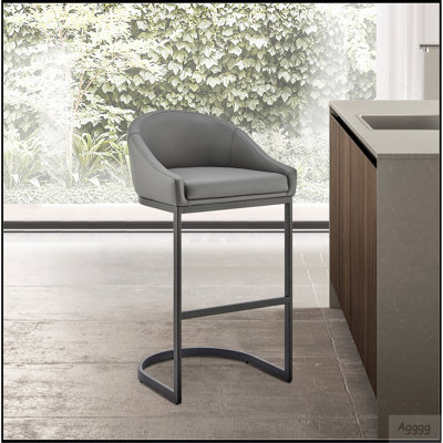 Ambrie Counter Stool in Black Metal with Gray Faux Leather