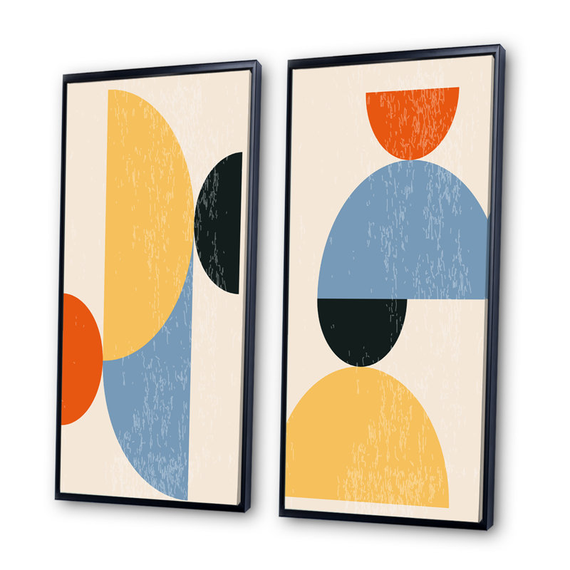Minimal 20S Bauhaus Geometric III - ensemble de 2 peintures, H 20 po x l 24 po x P 1 po, Cadre noir
