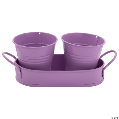 7 x 2 1/2 Inch Mini Dual Purple Metal Buckets in Tray Set - 3 Pc.