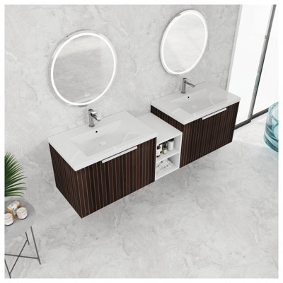 Meuble-lavabo 72 po avec portes à fermeture douce en rayure brun argenté, armoire très large en contreplaqué moderne avec lavabo