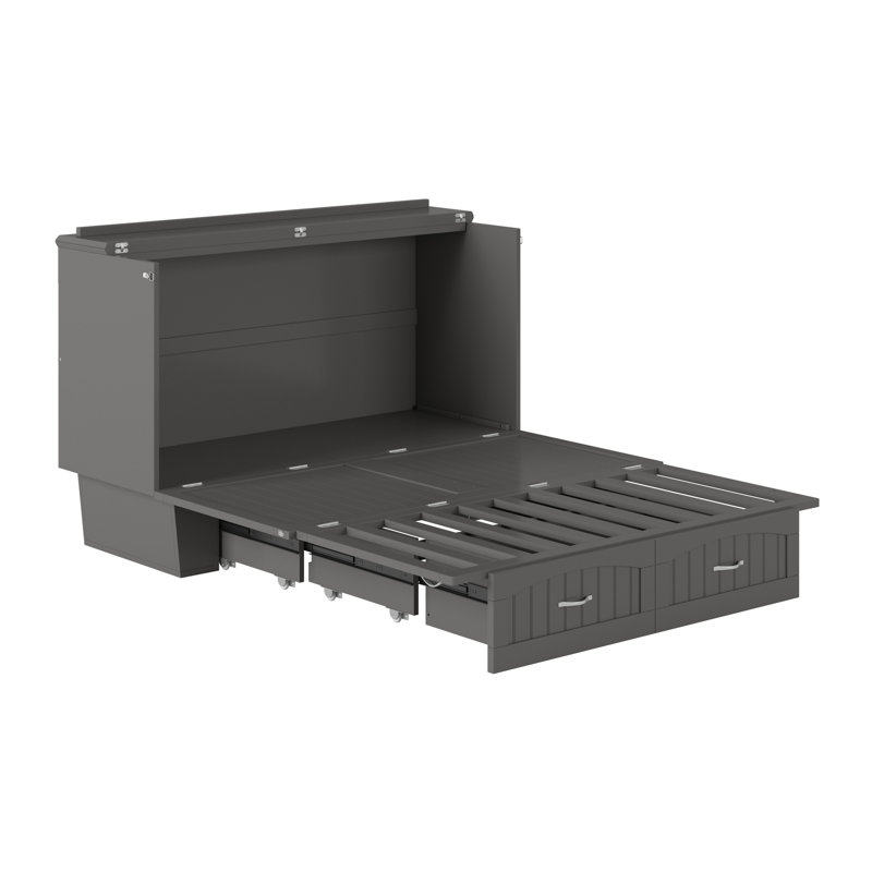 Lit escamotable en bois massif avec station de charge et matelas Kindig, Gris, Grand