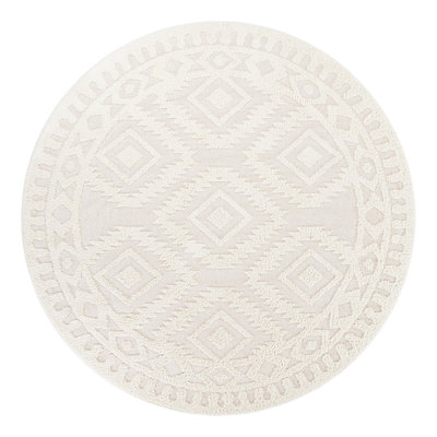 Jennylynn Geometric Machine Woven Polyester Area Rug in Ivory