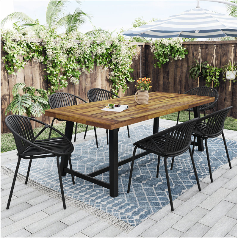 Ensemble de salle à manger d'extérieur moderne 7 pièces avec chaise empilable