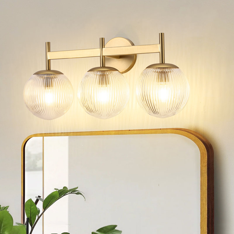 Contemporary Glam 3-Light Dew Fluted Glass Linear Armed Vanity Light, 10.6" H x 21.9" W x 7.1" D, 3 Lights