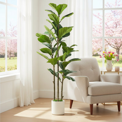 Arbre de figuier artificiel 5 pi avec pot à fleurs, ficus artificiel pour intérieur et extérieur