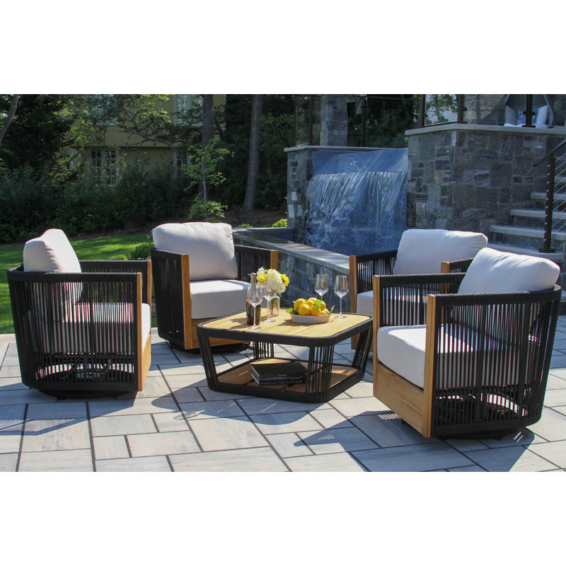 Ensemble de conversation en teck noir avec coussins Sunbrella® 5 pièces Aniston