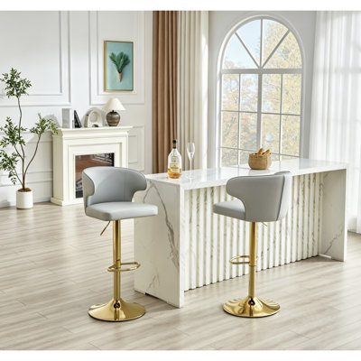 Chaise de bar rotative moderne réglable, chaise pivotante à dossier en cuir de polyuréthane, convient au comptoir de la cuisine et à la salle à manger, hauteur réglable, capacité de supporter 300 livres (gris - 4 pièces)