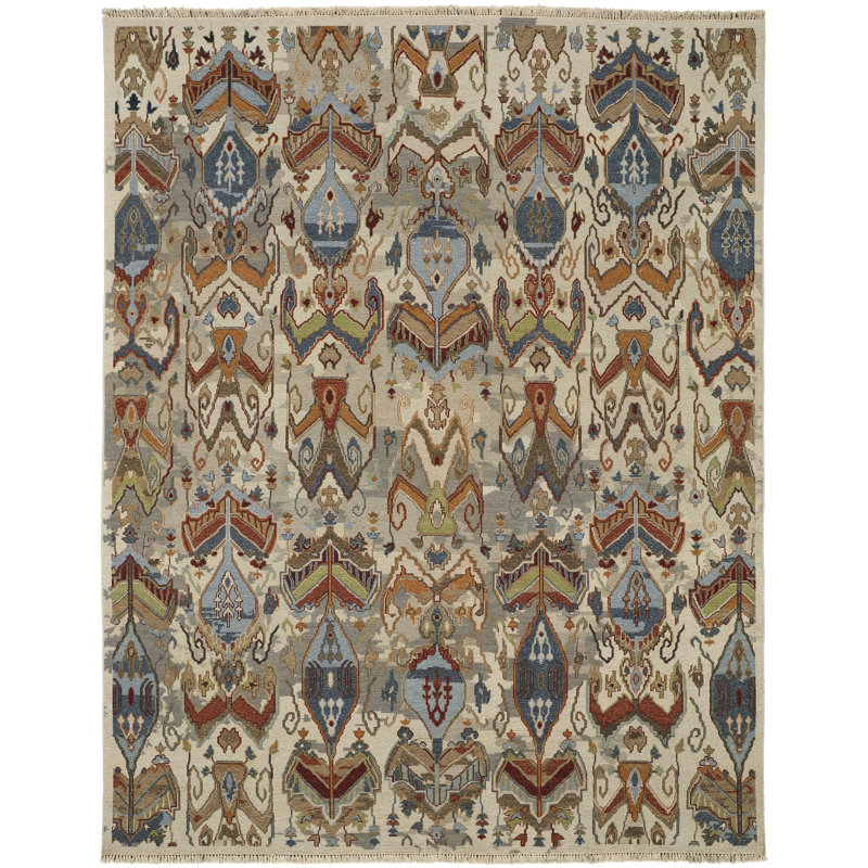 Leylan Wool Ikat Area Rug in Tan, Rectangle 3'6" x 5'6"
