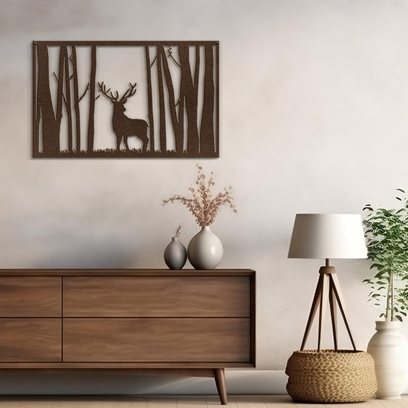 Décoration murale abstraite décorative murale cerf dans la forêt, Brun, H 11,52 po x l 18 po x P 0,05 po