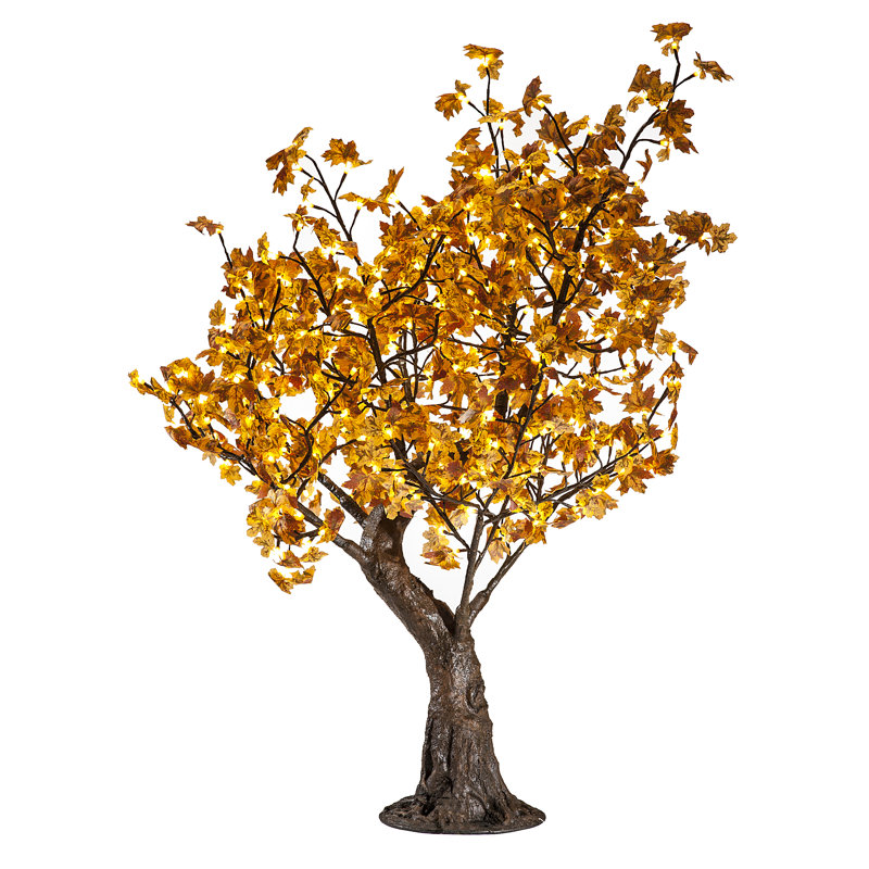 Érable 5 pieds, feuilles vertes, lumières DEL blanc chaud, Doré