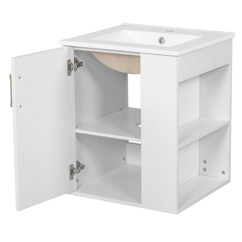 Meuble-lavabo mural moderne 20 po avec lavabo et armoire à fermeture douce, blanc | Idée cadeau