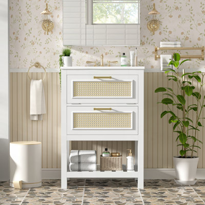 24 Inch Bathroom Vanity with Integrated Ceramic Sink, Spacious Storage, and Elegant Design for Small to Medium Bathrooms