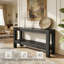 Console moderne de 63 pouces avec tablettes de rangement à 2 niveaux, longue table d'entrée étroite pour le salon, le couloir, le canapé derrière, le vestibule et l'entrée