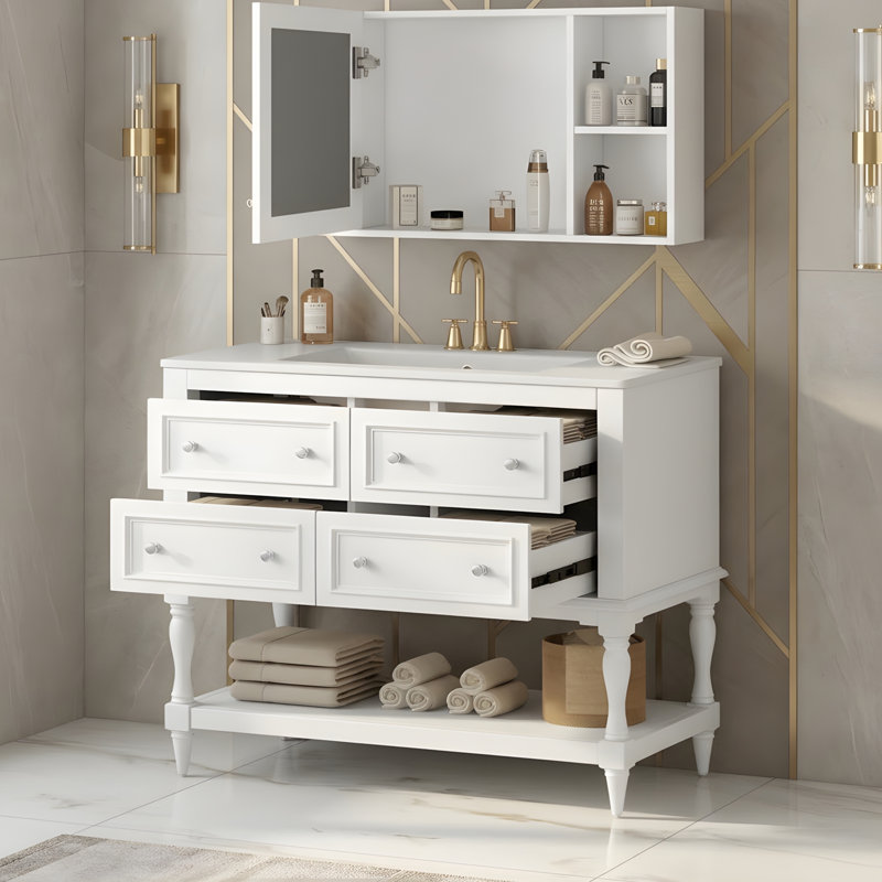 Meuble-lavabo de 36 pouces avec lavabo en céramique, Blanc