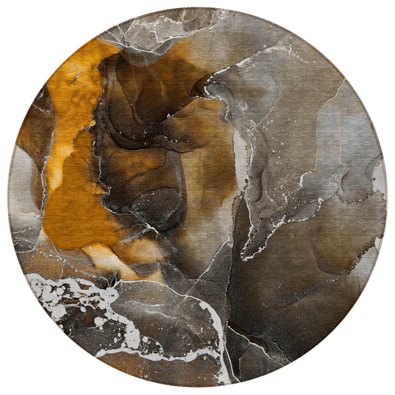 Tapis d'intérieur rond lavable abstrait brun et gris 8 pi HomeRoots