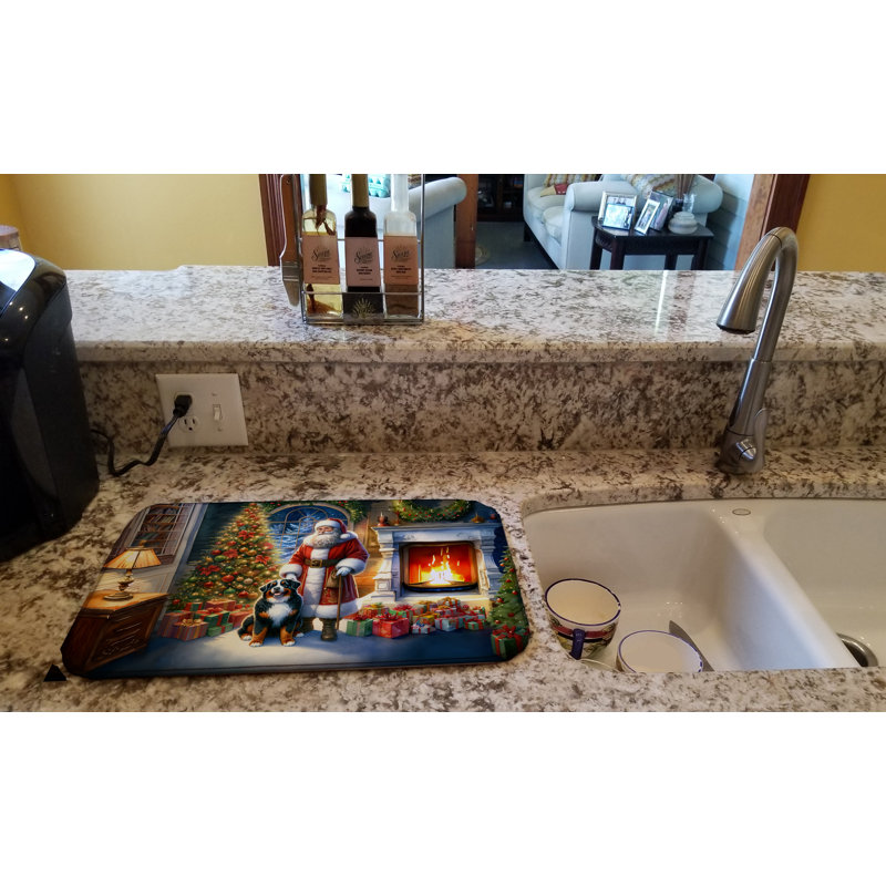 Bernese Mountain Dog and Santa Claus Dish Drying Mat