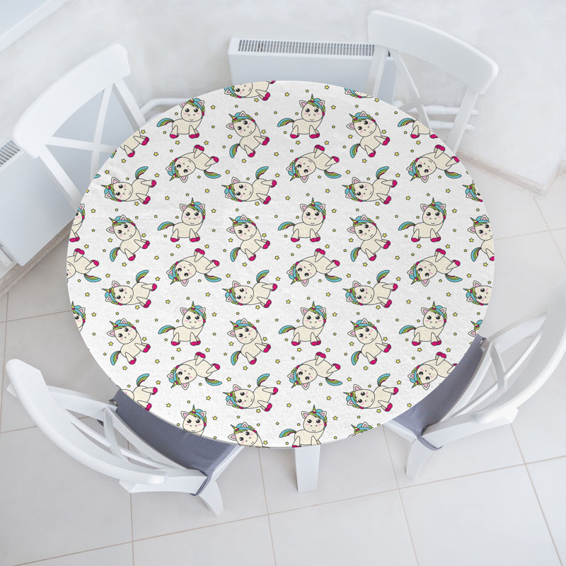 Winston Porter Unicorn Fitted Round Tablecloth Diameter Multicolor