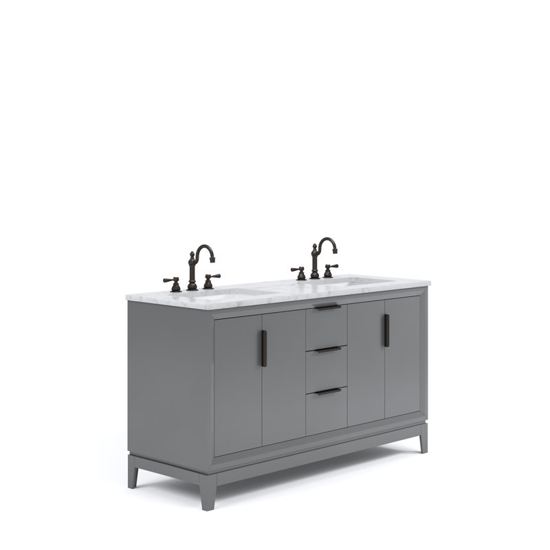 Elizabeth 60" Double Bathroom Vanity Set with Mirror, Cashmere Gray, Hook