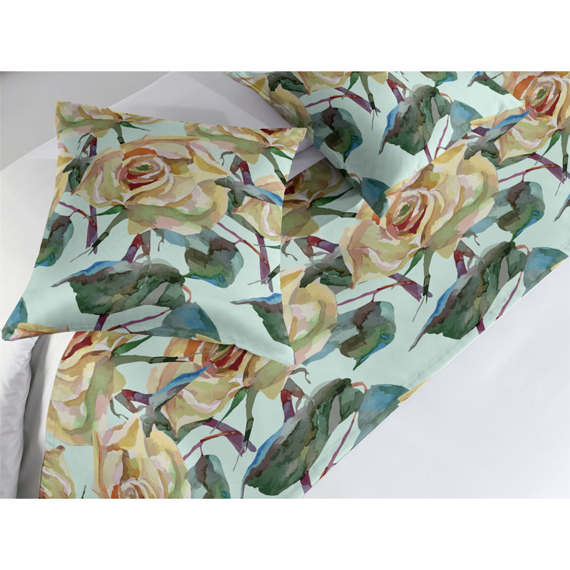Ensemble de chemin de lit Ambesonne Vintage Rose Aquarelle Retro Floral Green Jade, Très grand lit