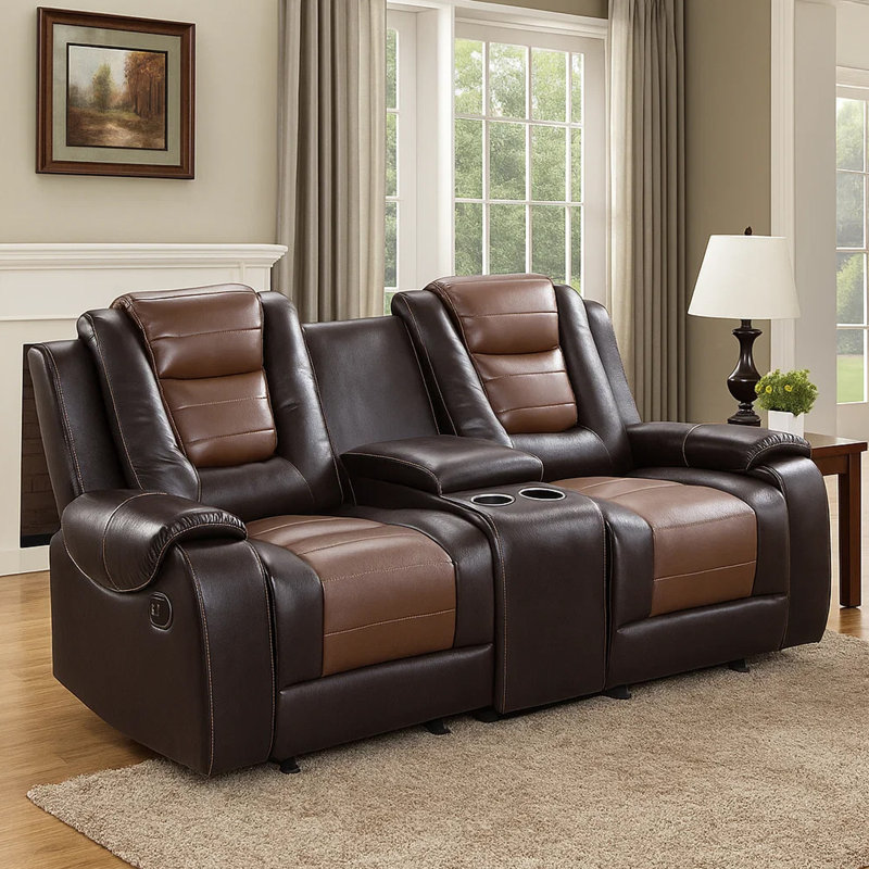 Causeuse inclinable double en similicuir Gurutz, Similicuir brun