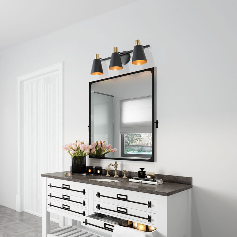 Éclairage pour salle de bain 3 lumières à intensité variable, Noir