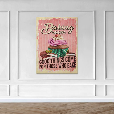 Petit gâteau coloré - salle de cuisson? Toile tendue avec châssis - Illustration de nourriture, décoration de salon rose