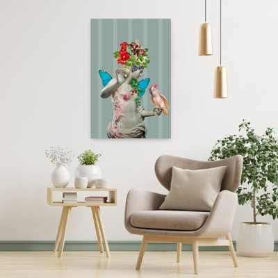 Floral Goddess And Cockatoo Surreal Contemporary Bird Cherry Flower Fruit Wall Art Print by Andrea Haase - Wrapped Canvas Print