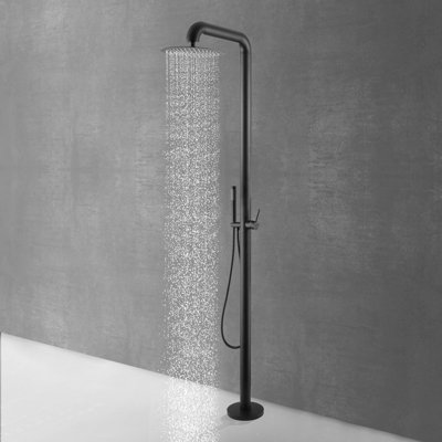 84.26" H 304 Stainless Steel Free Standing Outdoor Shower with Hand Shower and Rain Shower Head