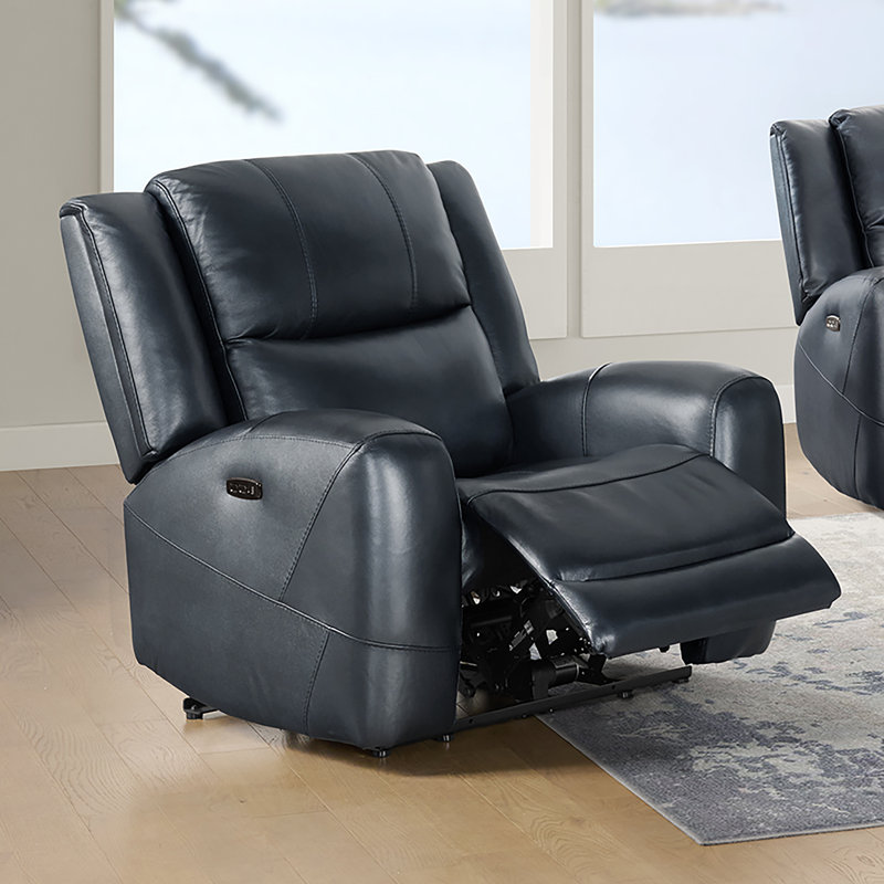Fauteuil inclinable électrique en cuir Cynita, noyer cendré Silverado, Bleu Chesapeake