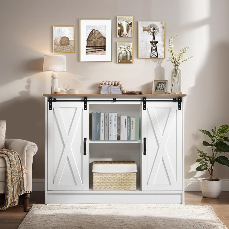 Armoire-bar Abrianna Farmhouse, Blanc