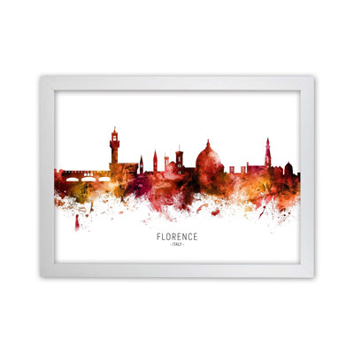 Florence Italy Skyline Red City Name by Michael Tompsett - Print