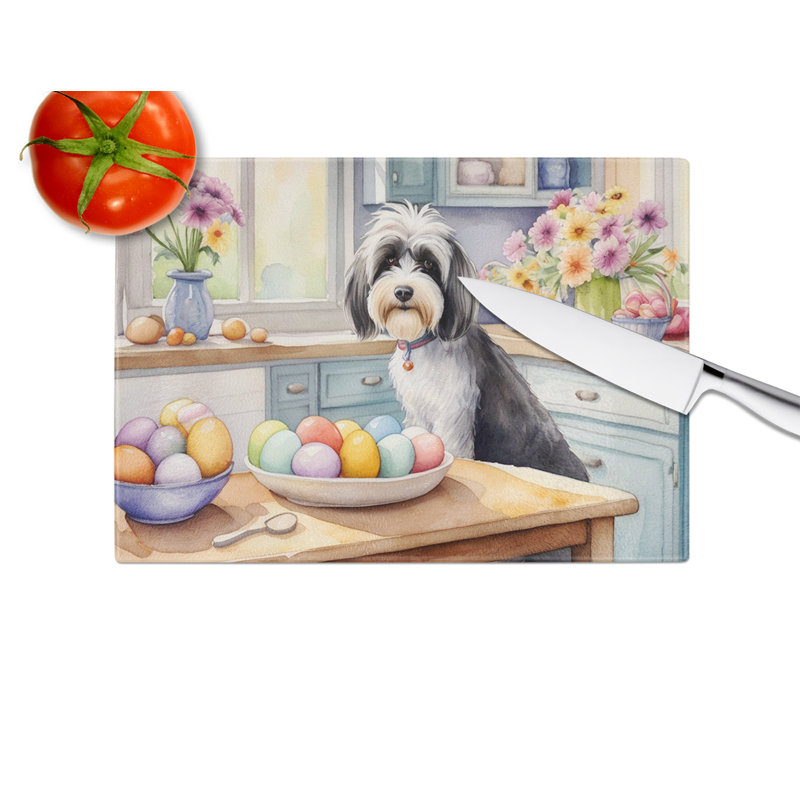 Décorer une planche à découper en verre terrier tibétain de Pâques