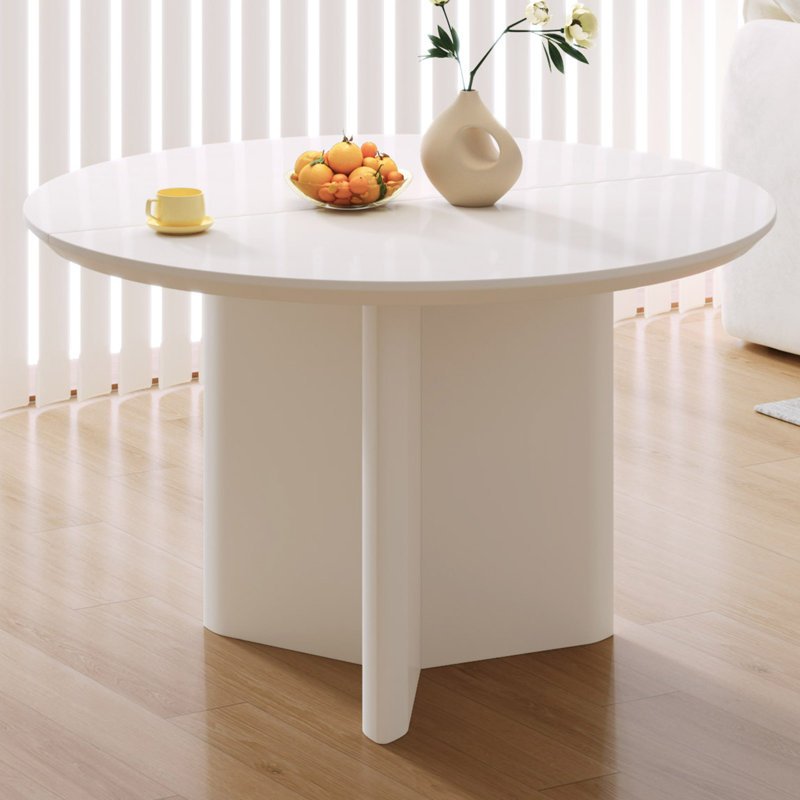 Round Dining Table With Triangular Panel Base, Cream White