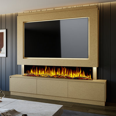 Evolution Fires Pre-Built Media Wall Package 23, Ready to Paint, includes Spectrum Series 72 Series 3-Sided Electric Fireplace