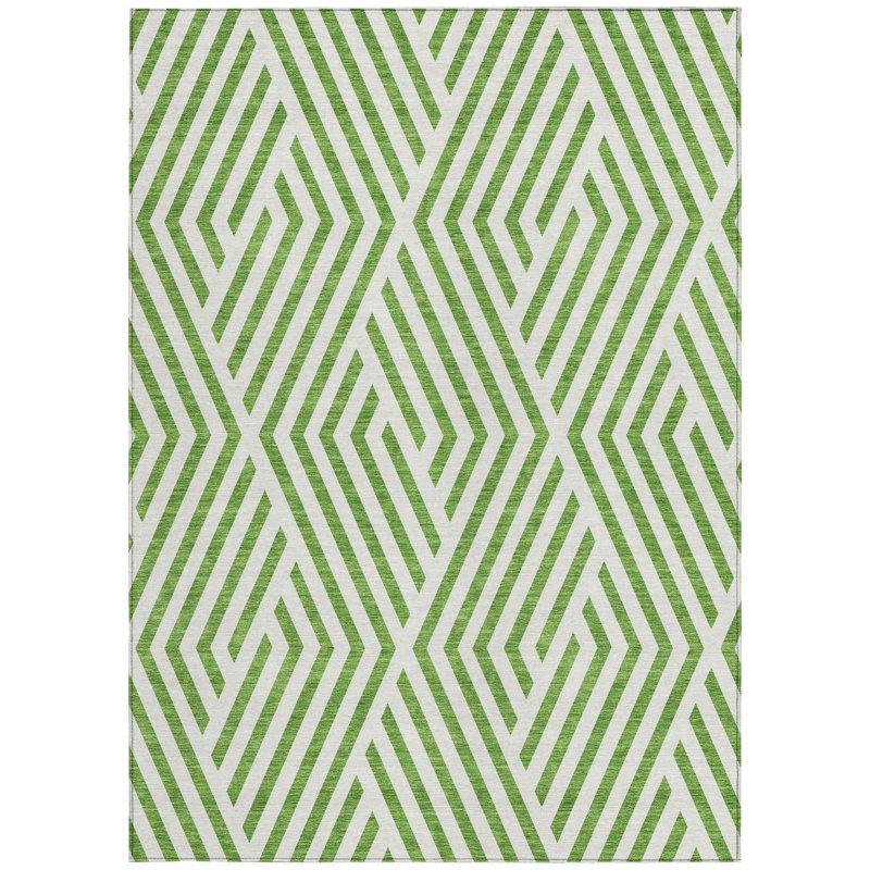 Tapis extérieur lavable antidérapant 8 pi x 10 pi vert lime et blanc