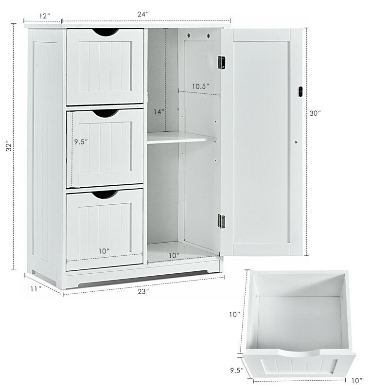 Armoire de rangement latérale avec 3 tiroirs et 1 armoire de rangement Rosalva, Blanc