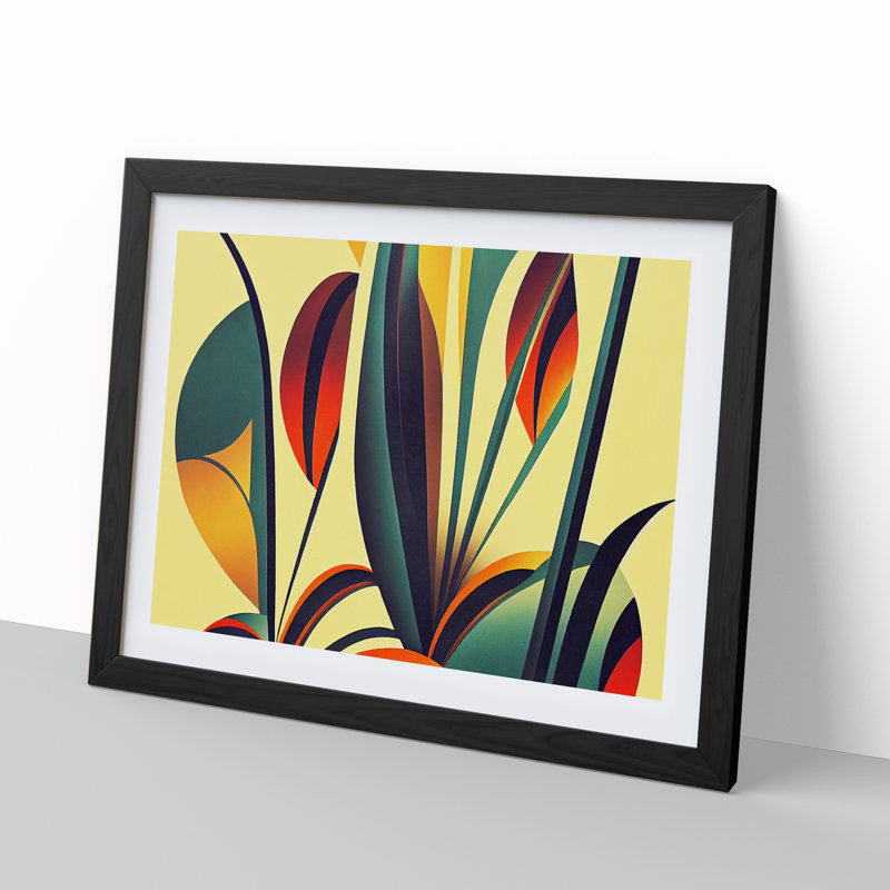 Pleasing Flowers Deco Abstract - Single Picture Frame Print, 46cm H x 64cm W x 2cm D, Black Framed