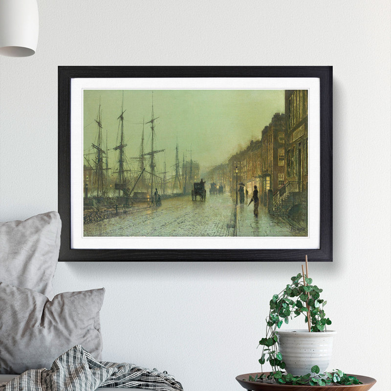 Glasgow Docks by John Atkinson Grimshaw - Picture Frame Painting, Black Framed, 36cm H x 48cm W x 2cm D