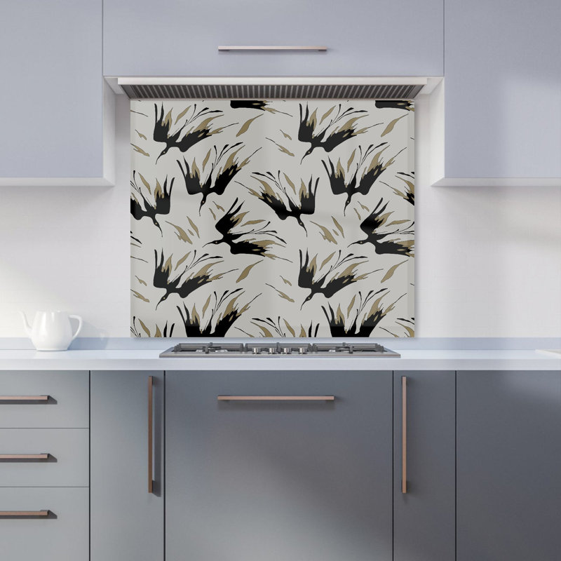 Black And Gold Fire Bird Silhouettes Premium Glass Kitchen Splashback W600mm x H750mm