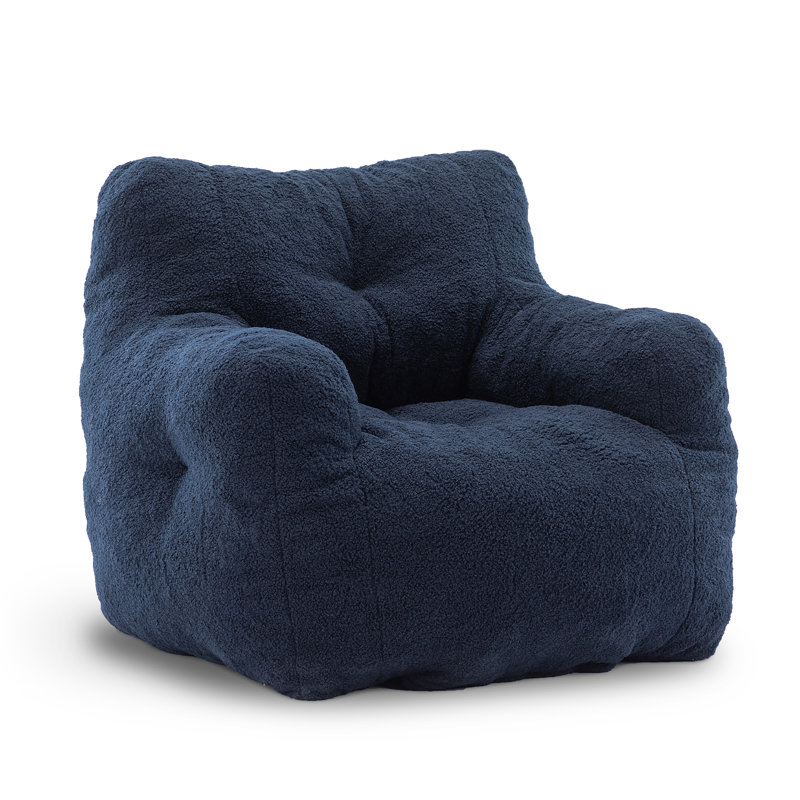 Soft Teddy Fabric Bean Bag Chair, Dark Blue