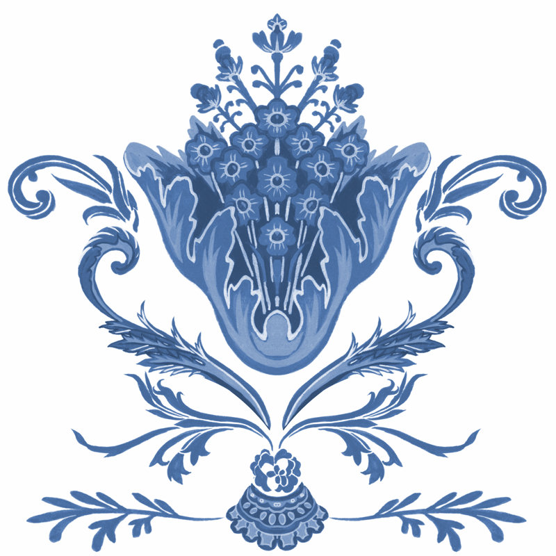 Indigo Chintz I, H 12 po x l 12 po