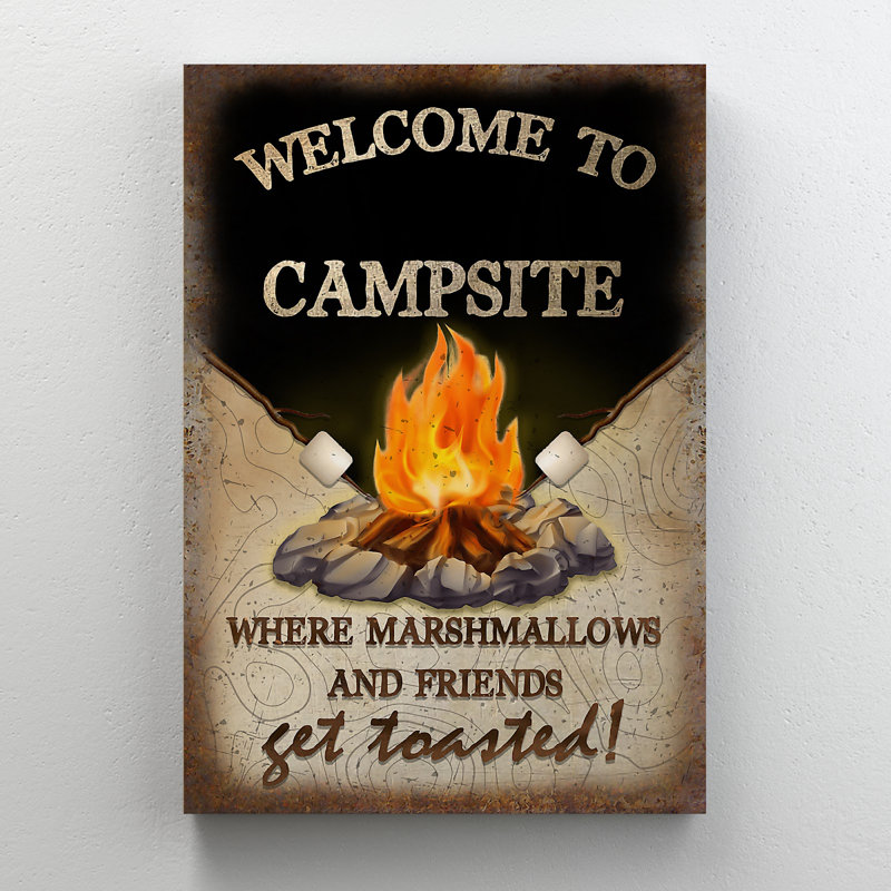 «Camp Fire - Welcome To Camp site», reproduction d'art graphique sur toile tendue, H 14 po x l 11 po x P 2 po