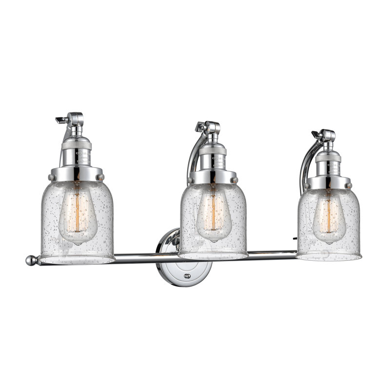 Luminaire de meuble-lavabo 3 lumières 28 po Bell, Grainé, Chrome poli, Ampoule incandescente rétro 60 watts