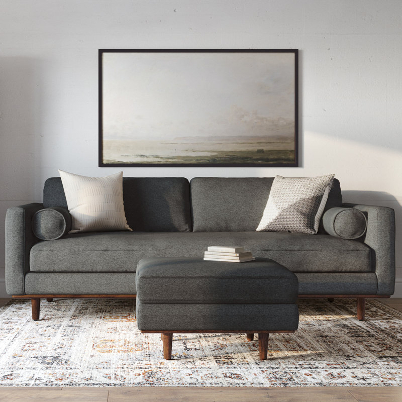 Morrison  Sofa and Ottoman Set in Woven-Blend Fabric, Charcoal Gray 100% Polyester, 89 inch