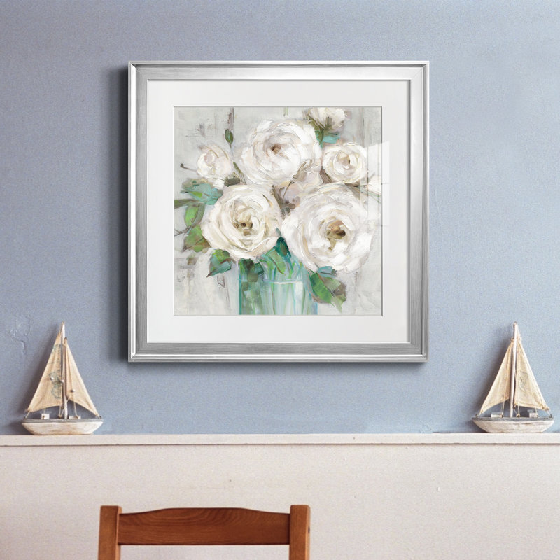 Cottage White - peinture encadrée, Cadre argenté, H 17,5 po x l 17,5 po x P 1,5 po