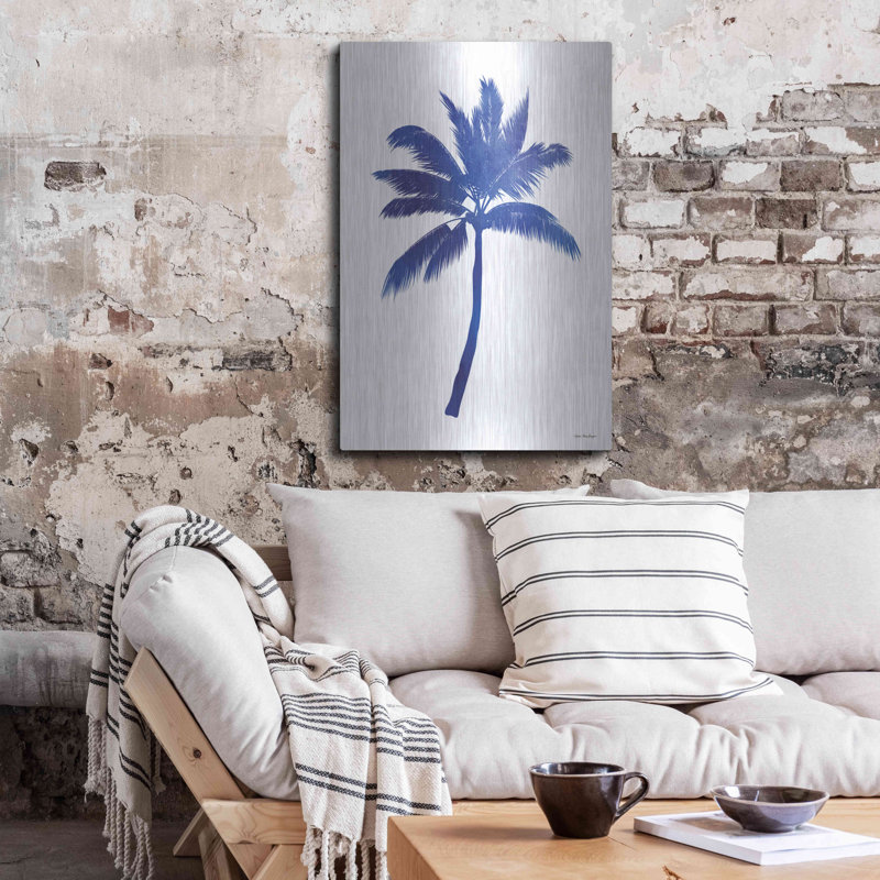 Bay Isle Home™ «Blue Palm Tree III» par Seven Trees Design, art mural en métal, H 36 po x l 24 po