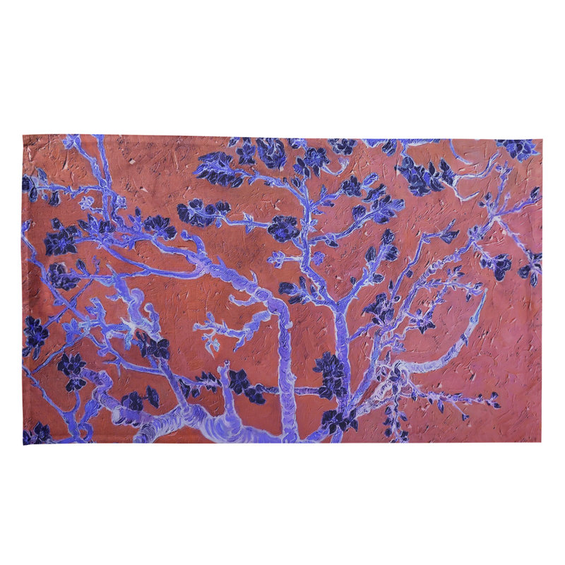 Serviette de thé en fleurs d’amande, Sergé de coton, Rouge / Bleu